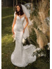 Spaghetti Straps Ivory Glitter Lace Tulle Chic Wedding Dress